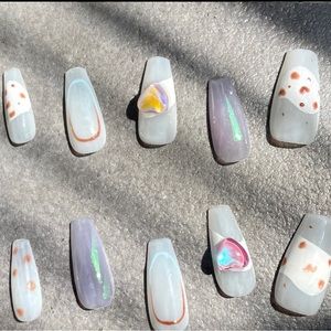 Cow anime nail, acrylic and press on nails, fake nails